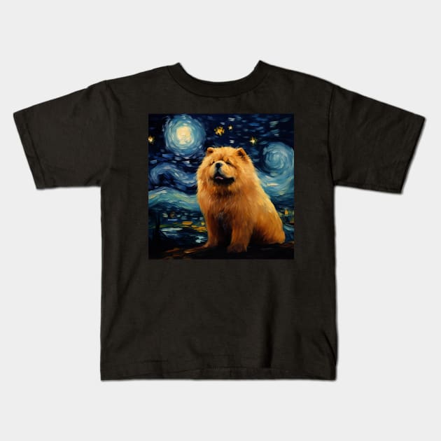 Chow Chow Painted in Starry Night style Kids T-Shirt by NatashaCuteShop